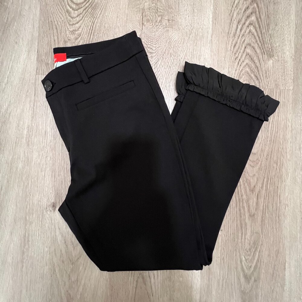 Cartonnier Anthropologie Womens Cropped Pants Sz 4 Black Ruffle Hem
